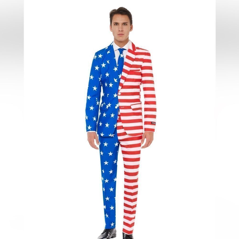 Suitmeister Americana Suit Patriotic Costume Jacket Pants Tie - Size XL 46-48